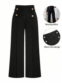 Rometta Plus Size Women Straight-Leg Striped Casual Pants For Commuting Fall Cloth For Women - Black and White - View 1