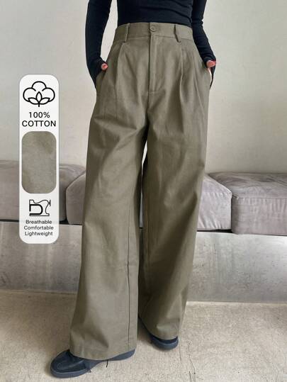 DAZY Casual Business Solid Color Loose Fit Wide Leg Pants With Pockets, For Women,Fall Clothes,Back To School Clothes,Teacher Pants