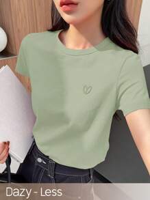 DAZY Short Sleeve T-Shirt With Embroidered Hearts, Summer Basic Tee,Business Casual Women - Mint Green - View 6