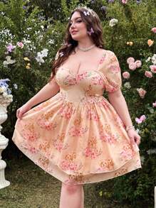 Flirla 大码女式甜美粉色可爱双褶边下摆连衣裙春季