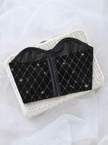 SHEIN Privé 女士夏季优雅浪漫时尚通勤性感优雅风格黑色丝绒亮面紧身衣，适合派对、海滩度假、返校季、毕业季、浪漫约会、婚礼、生日、复活节、巴西狂欢节、音乐节、春夏派对鸡尾酒会、圣帕特里克节、夏季、女士早午餐等场合。 - 黑色 - 查看 2