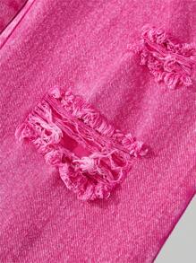 Tween Girls' Loose Straight Leg Ripped Distressed Washed Denim Jeans, Casual & Style - Hot Pink - View 6