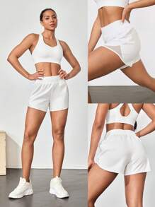 GLOWMODE 4 英寸 VitalSwift 速干超轻中腰抽绳腰部反光跑步短裤内置防臭内衣拉链口袋高强度健身跑步训练 - 白色 - 查看 11