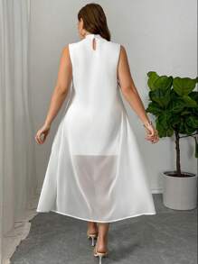 SHEIN Privé White Fashion Dating Two-In-One Tailoring Elegant Chiffon Outer Network Romantic Short Girl Y2K; Office Charming Wedding Dress Upper Limit; Vacation Closer; Valentine's Day/Concert/Performance Clothing/Dating/High-End Wedding/Ball/Wedding Season/Sexy/Elegant/Commuting/Back To School Season/Vacation/Seaside Beach/Elegant Romance/Office Enchantress/Siren/Birthday Party Outfit; Romantic Bohemian Skirt; Romantic Bohemian Skirt,Graduation Dress - White - View 3