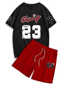 Aesthetic Post--Men's Casual Minimalist Numeric Print Short Sleeve T-Shirt & Shorts Set - Multicolor - View 2