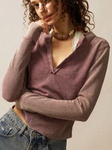 Bohemela Women V-Neck Long Sleeve T-Shirt, Vacation Theme, Autumn