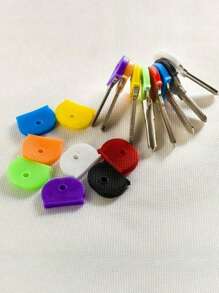 SHEIN 2.3cm*1.8cm*0.3cm Random Color Silicone Key Cover Set - Colorful PVC Key Covers For Key Organization And Identification, Various Sizes, Suitable For School, Office, Home, Travel, Bag, Organizer, Storage 52/26/11Pcs Optional - Multicolor - View 3