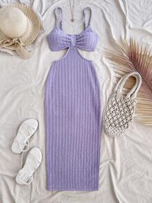 Soleia Váy vải thô hở eo gợi cảm cho kỳ nghỉ thường ngày - Màu tím - Xem 5