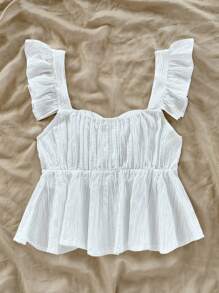 Soleia 女士盖袖 A 字型纹理面料衬衫，上衣适合度假、音乐节、波西米亚风、假日、约会、下午茶、春夏季 - 白色 - 查看 2