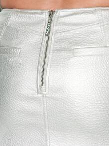 KIZN Metallic Faux Leather Mini Skirt Party Club Night Out Statement High Waist A-Line Skirt Fashion Fall Winter Holiday Festival - Silver - View 5