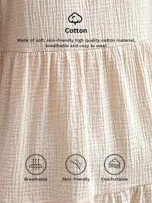 SHEIN LUNE 女式 V 领落肩袖 A 字形洋装，带荷叶边下摆，双层棉纱休闲度假 T 恤 - 杏色 - 查看 9