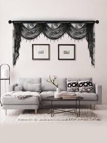 1 pieza Cortina de encaje francés negro, con estilo dulce y volante floral delicado, adecuado para decorar ventanas y puertas de la sala de estar y el dormitorio