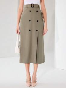 Modelyn Women's Double-Breasted Long Casual/Commute Skirt - Grey - View 5