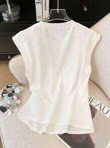 Franclia 女士法式性感时尚网眼拼接短袖T恤，夏季 - 白色 - 查看 2