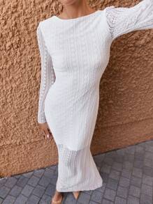 SHEIN Clasi Vestido de punto con encaje y espalda descubierta, ajustado al Body con estilo de sirena para mujer