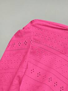 SHEIN EZwear Eyelet Embroidery Solid Ruffle Hem Tube Top - Hot Pink - View 8