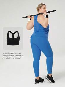 GLOWMODE Débardeur de sport grande taille à séchage rapide et léger, avec dos découpé, ourlet incurvé. Activewear pour l'entraînement, course à pied et activité à impact modéré - Bleu azur - Voir 7