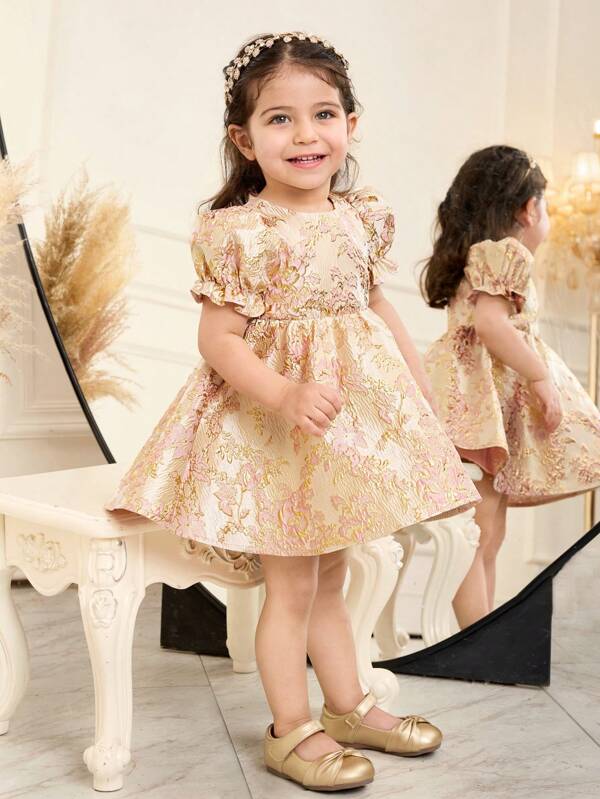 SHEIN Baby Girl Cute & Elegant Floral Print Dress, Summer