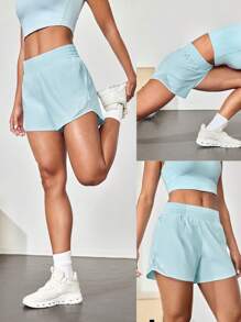 GLOWMODE 4 英寸 VitalSwift 速干超轻中腰抽绳腰部反光跑步短裤内置防臭内衣拉链口袋高强度健身跑步训练 - 水藍色 - 查看 10