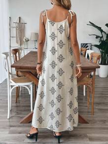 SHEIN Clasi Women's Elegant Casual Vacation Retro Print Loose V-Neck A-Line Dress