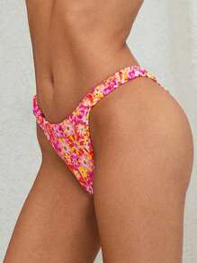 Swim Mod Spring Break Tropical Floral Ruffled Wide Strap Bandeau Fashionable Sexy Women Swimwear Bottom For Summer Beach Vacation - Multicolor - View 4