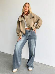 Aloruh Women's Casual Color Block Collar Jacket, Spring/Autumn,Graduation,Back To School Outfits - Army Green - View 6