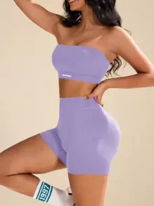 SHEIN Sport Studio 2 pezzi Tuta sportiva da donna con giacca a maniche lunghe e pantaloncini, colore tinta unita