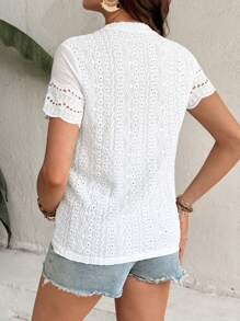 SHEIN Luźny, luźny krój, okrągły dekolt, krótki rękaw, modna bluza z żakardowym wzorem