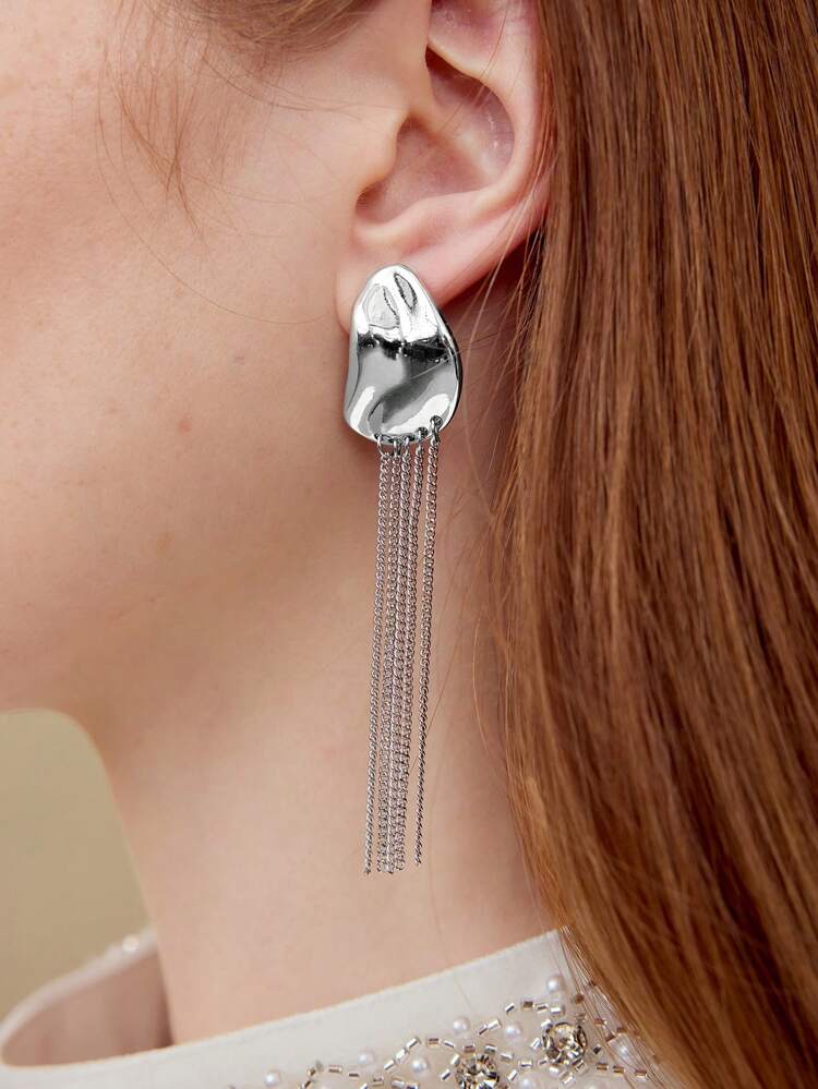 ミニマリスト 非対称チェーンフリンジ ダングルピアス