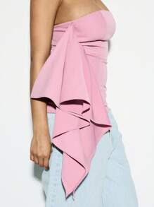 KIZN Top con detalle de volantes sin tirantes tipo bandeau, elegante para ocasiones de fiesta de noche, verano, formal, con estructura de estilo corsé ajustado para mujer