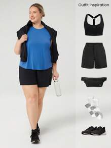 GLOWMODE Débardeur de sport grande taille à séchage rapide et léger, avec dos découpé, ourlet incurvé. Activewear pour l'entraînement, course à pied et activité à impact modéré - Bleu azur - Voir 8