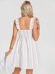 SHEIN LUNE Festival Bohemian Western Wear Women Women's Sweet Cap Sleeve Striped Casual Vacation Mini Dress, Spring/Summer - Multicolor - View 5