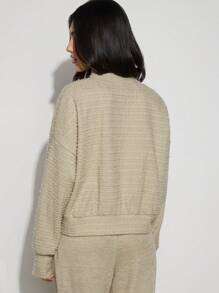 COSMINA Women's Plain Dropped Shoulder Long Sleeve Zip Front Baseball Jacket - Grey - View 2