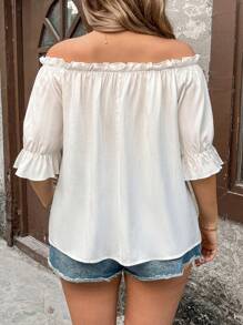 Breezaya Blusa informal para mujer de talla grande con hombros descubiertos, mangas cortas y escote de corazón, adecuada para vacaciones y uso diario