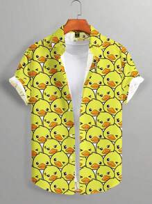 Manfinity Joysei Men's Funny Yellow Duck Print Short Sleeve Shirt - Yellow - View 1