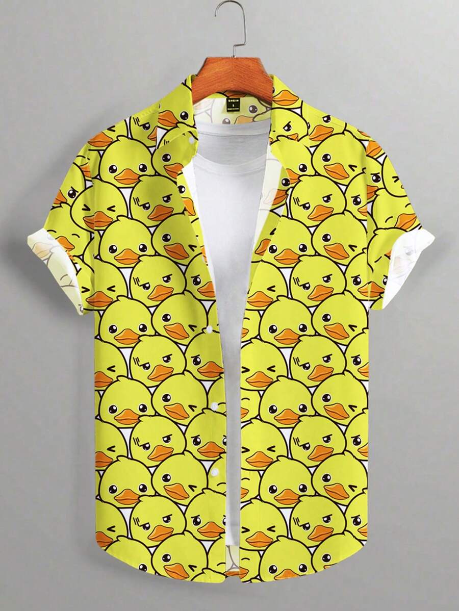 Manfinity Joysei Men's Funny Yellow Duck Print Short Sleeve Shirt - Yellow - View 1