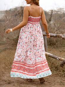 SHEIN Clasi Plus Size Women's Summer Western Boho Hippy Festival Holiday Casual Vacation Printed V-Neck Cami Dress