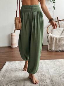 EMERY ROSE Women's High Waisted Solid Color Pants With Pleats Fall Cloth For Women - Army Green - View 5