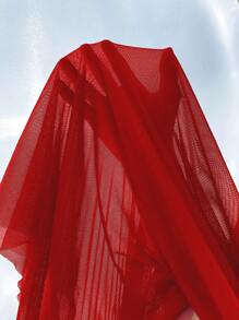 Slumberist 2pcs Set Fish Bone Cinched Waist Lace Camisole Nightgown Babydoll And Ruffled Wide Sleeve Mesh Robe Bridallingerie - Red - View 6