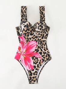 Swim SXY Bộ đồ bơi một mảnh hở lưng in họa tiết da báo nâng đỡ và hỗ trợ dây dày, cổ cao, lễ hội phong cách Boho, mùa hè - Nhiều màu - Xem 8