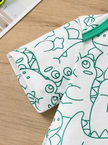 男婴恐龙3D尾巴设计连体衣，休闲夏季连体衣 - 綠色 - 查看 6