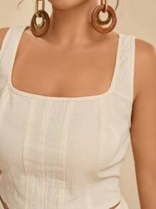 Travachic 2 件大码女式纯色方领吊带上衣和褶皱阔腿休闲裤套装