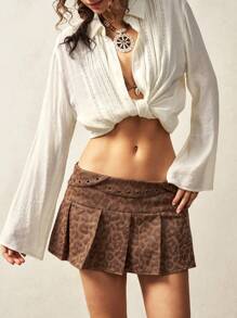Bohemela Boho Women's Fashionable Sexy Leopard Print Low Waist Pleated Mini Skirt