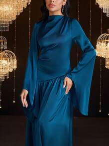 Veilorie 女士超长简约休闲连衣裙，适合日常穿着 - 藍色 - 查看 3