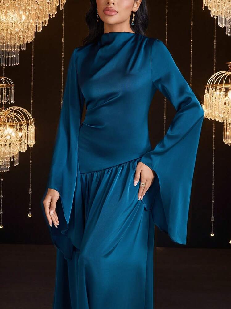 Veilorie 女士超长简约休闲连衣裙，适合日常穿着 - 藍色 - 查看 3