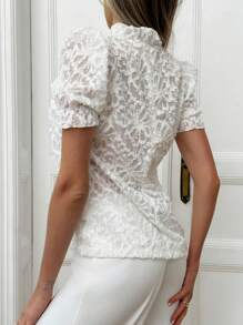 Aloruh Short Sleeve Cutout Collar Ladies White Blouse, Suitable For Weddings