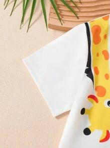 SHEIN Young Boy Cute Cartoon Letter Print Round Neck Short Sleeve T-Shirt Tshirt For Kids T Shirt For Kids Summer Clothes For Kids Kids Tops Summer Summer Shirts For Kids Giraffe - White - View 5