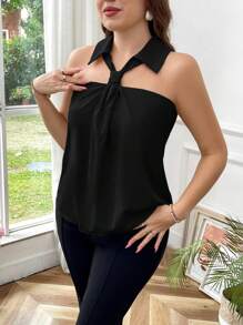 SHEIN Privé Áo cánh không tay dáng ôm cổ thanh lịch cho nữ đi làm đi chơi ngày lễ cỡ lớn, mùa xuân/hè - màu đen - Xem 6