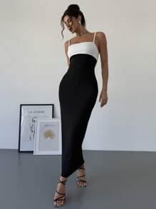 Firerie 女士优雅简约精致浪漫甜美婚礼宾客聚会度假露背双色蝴蝶结装饰黑白无袖长裙，春夏 - 黑與白 - 查看 6