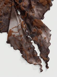 ROMWE Grunge Punk Y2K Vintage Sexy Ruffled Side Odpinany Siatkowy Szalik Flokowany Top Bandeau Dla Kobiet